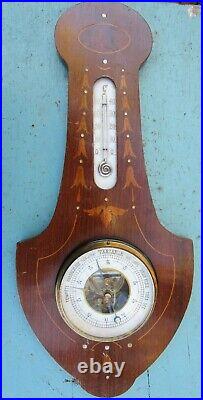 Antique French Barometer & Thermometer Working Marquetry Wood & Mother of Pearl