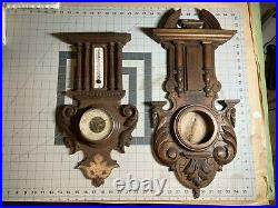Antique French Barometer/Thermometers Black Forest style carving. Parts