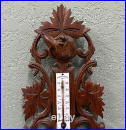 Antique French Black Forest Barometer Thermometer Hound Dogs Birds Carved Oak