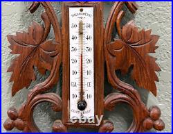 Antique French Black Forest Barometer Thermometer Hound Dogs Birds Carved Oak