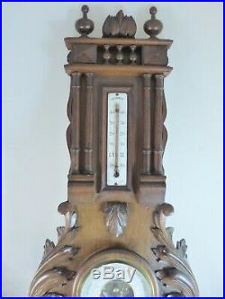 Antique French Black Forest Carved 29 Barometer & Thermometer Only for Deco