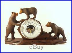 Antique French Black Forest Carved Barometer Rare 3 Bears figures 12 x 7 1900
