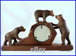 Antique French Black Forest Carved Barometer Rare 3 Bears figures 12 x 7 1900