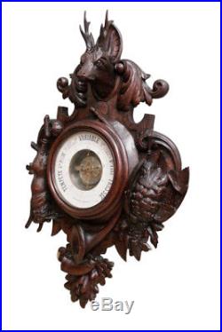 Antique French Black Forest Clock & Barometer, 19th Century, Oak