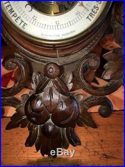 Antique French Black Forest Fruits Of The Hunt Fox & Dog Barometer/Thermometer