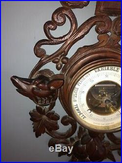 Antique French Black Forest Fruits Of The Hunt Fox & Dog Barometer/Thermometer