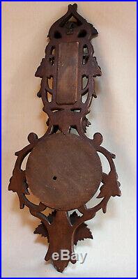 Antique French Blackforest WoodCarved Wall Barometer & Thermometer 1900