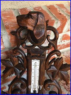 Antique French Carved Black Forest Dog Hound Hunt Barometer Bird Coat Hat Rack