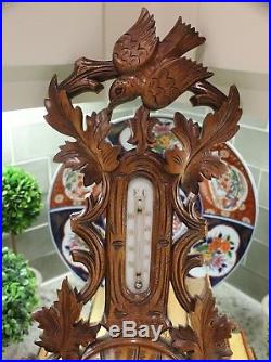 Antique French Carved Oak BLACK FOREST Barometer Thermometer Bird Crown