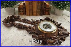 Antique French Carved Oak BLACK FOREST Barometer Thermometer ROSETTES Leaves