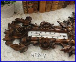 Antique French Carved Oak BLACK FOREST Barometer Thermometer ROSETTES Leaves