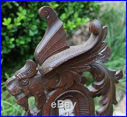 Antique French Carved Oak Barometer Thermometer Winged Griffon Acanthus Rosettes