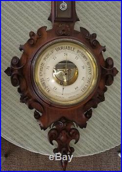 Antique French Carved Walnut Barometer & Thermometer. Wall Hanging. Outstanding