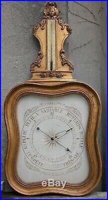 Antique French Gilt Carved Wood Barometer Thermometer Selon Toricelli Paris 36