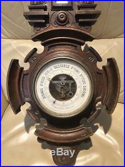 Antique French Hand Carved Barometer, black forest Style, 1870-1900