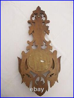 Antique French Hand Carved Black Forest Wood Wall Barometer Thermometer Hunting