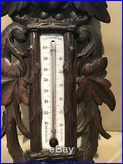 Antique French Radiguet Hand Carved Barometer, black forest Style, 1870-1900