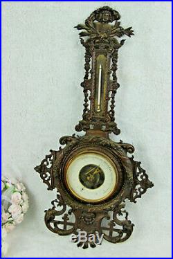 Antique French Spelter putti heads barometer