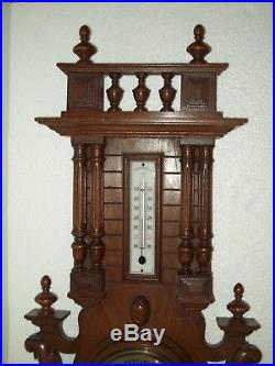 Antique French Thermometer / Barometer / Carved Wood Great Condition