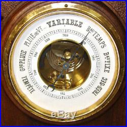 Antique French Victorian to Edwardian Carved Walnut 26 Barometer, Thermometer