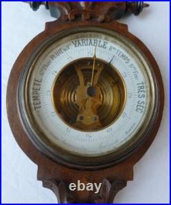 Antique French Wood Walnut Black Forest Barometer Thermometer 19th Century Works