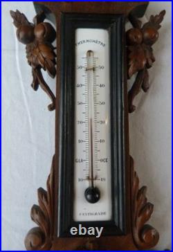 Antique French Wood Walnut Black Forest Barometer Thermometer 19th Century Works