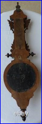 Antique French Wood Walnut Black Forest Barometer Thermometer 19th Century Works