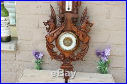 Antique French Wood carved gothic dragon figural barometer