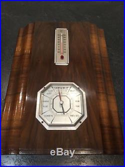 Antique French Wooden Art Deco Barometer Thermometer 1920