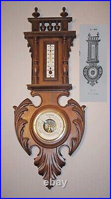 Antique French Working Weather Station, Barometer, Thermometer With Beveled Edge