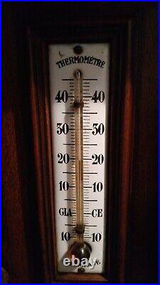 Antique French Working Weather Station, Barometer, Thermometer With Beveled Edge