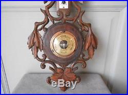 Antique French blackforest wood Barometer & Thermometer, 21ins H