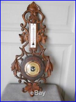 Antique French blackforest wood Barometer & Thermometer, 21ins H