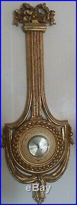 Antique French bow barometer giltwood VGT