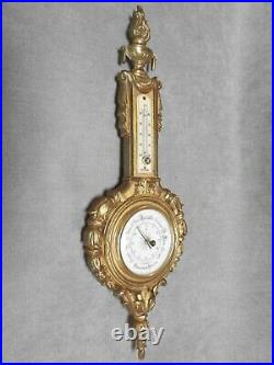 Antique French bronze thermometer & Barometer with markings