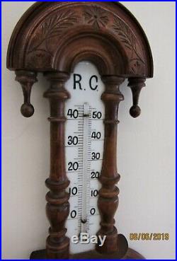 Antique French wall Barometer Thermometer Carved Wood