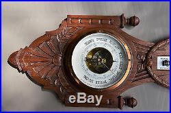 Antique French wall barometer thermometer, carved wood