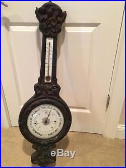 Antique French wall barometer thermometer carved wood Fournie Fab
