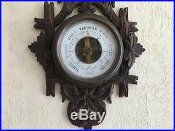 Antique French wall black forest barometer thermometer carved wood XIXth century