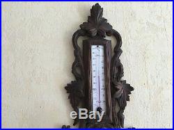 Antique French wall black forest barometer thermometer carved wood XIXth century