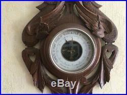 Antique French wall black forest chimera thermometer carved wood XIXth century