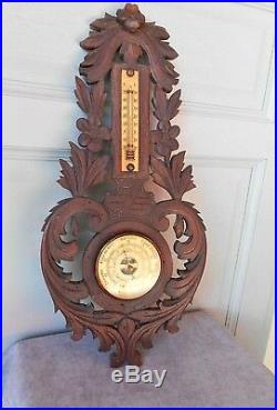 Antique French wood Carved BLACK FOREST Barometer & Thermometer