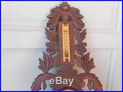 Antique French wood Carved BLACK FOREST Barometer & Thermometer