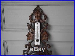 Antique French wood Carved Barometer & Thermometer BLACK FOREST