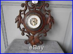 Antique French wood Carved Barometer & Thermometer BLACK FOREST