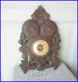 Antique French wood carved BLACK FOREST BAROMETER marked MAXANT