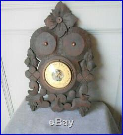 Antique French wood carved BLACK FOREST BAROMETER marked MAXANT