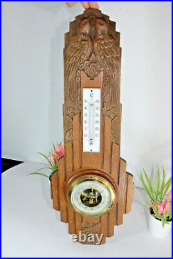 Antique French wood carved art deco birds barometer
