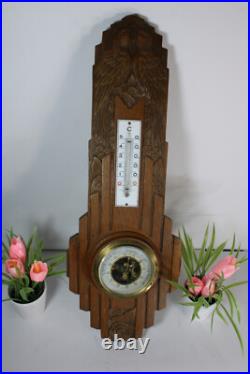 Antique French wood carved art deco birds barometer
