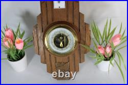 Antique French wood carved art deco birds barometer